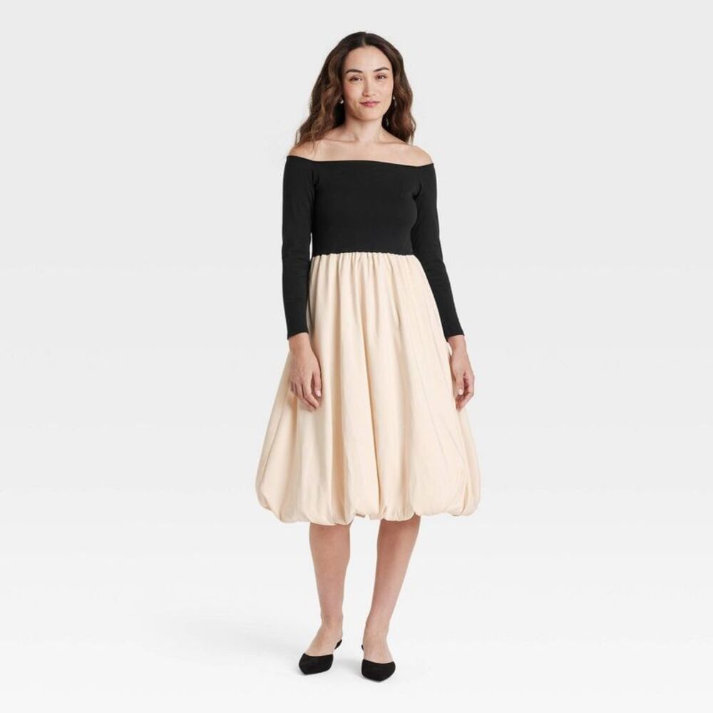 a new day Black and Cream Off-Shoulder Dress